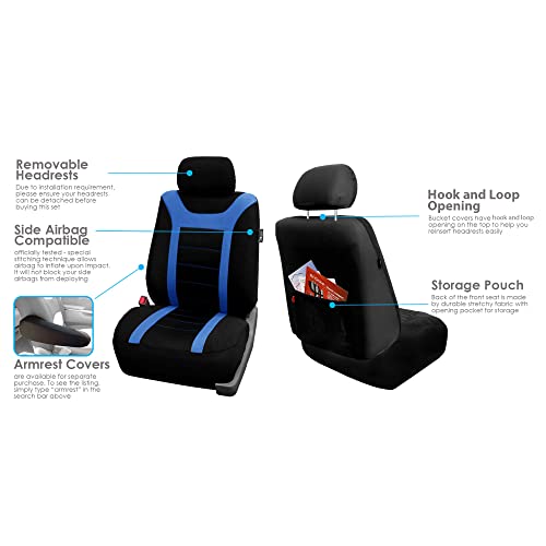 FH Group Car Seat Covers Sports Seat Covers Front Seats Only, Airbag Compatible Blue Black Automotive Seat Cover Combo Small Car Seat Cover Design Universal Fit Interior Accessories Cars Trucks SUVs - color: Blue