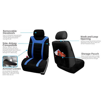 FH Group Car Seat Covers Sports Seat Covers Front Seats Only, Airbag Compatible Blue Black Automotive Seat Cover Combo Small Car Seat Cover Design Universal Fit Interior Accessories Cars Trucks SUVs - color: Blue
