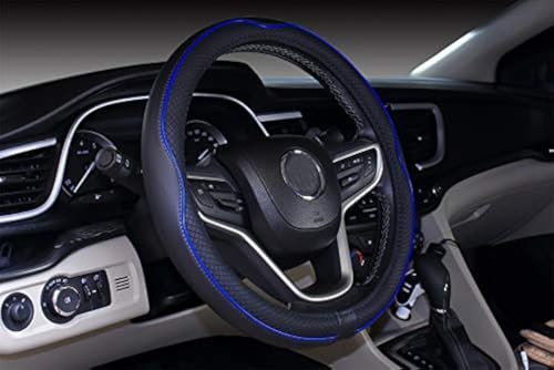 Mayco Bell Large Size Steering Wheel Cover Anti-Slip,Safety,Soft,Breathable,Durable,Full Surround,Comfortable Grip Microfiber Leather (15.5-16 inch, Black Dark Blue) - color: Black Dark Blue, size: 15.25''-16''