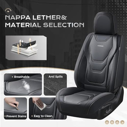 Coverado Car Seat Covers Front Seats, 2 Piece Car Seat Protector Waterproof Leather Seat Cushion Universal Fit for Truck Automotive Vehicles Black