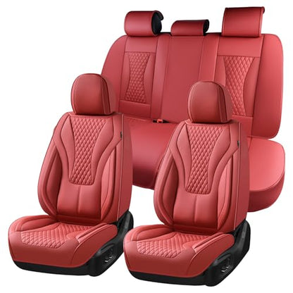 Coverado Waterproof Nappa Leather Car Seat Covers Full Set, Red 5-Seat Car Seat Protector, Front & Rear Cushions Fit for Most Sedans, SUVs, Pick-up Trucks - color: pure red