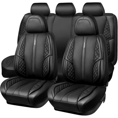 CAR PASS Nappa Leather Car Seat Covers Full Set, Luxury Seat Protector for Cars, Waterproof Anti-Slip PU Seat Cushion Airbag Armrest Compatible Universal for Sedan SUV Pick-up Truck Auto, All Black - color: Black, size: Full Set