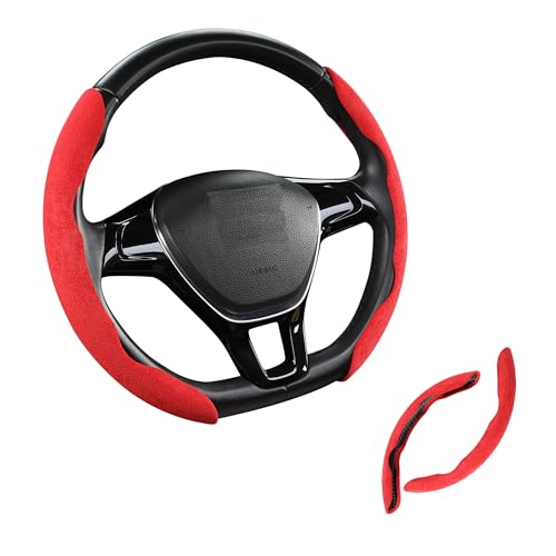 Premium Suede Car Steering Wheel Cover, Non-Slip Segmented, Suitable for Car, SUV, Truck, O/D Shape, 14.5-16inches Steering Wheel Protector,Universal Auto Accessories (red, 2pcs) - color: red, size: 2pcs