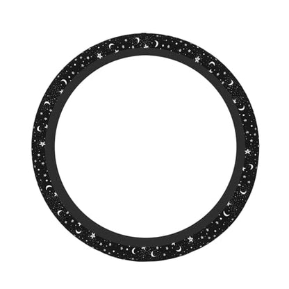 Black and White Moon and Star Car Steering Wheel Cover,Non-Slip Elastic Neoprene-Sweat Car Accessories,Universal 15 Inch Fit Auto, Vans Trucks,Suvs, Truck - color: Black And White Moon And Star