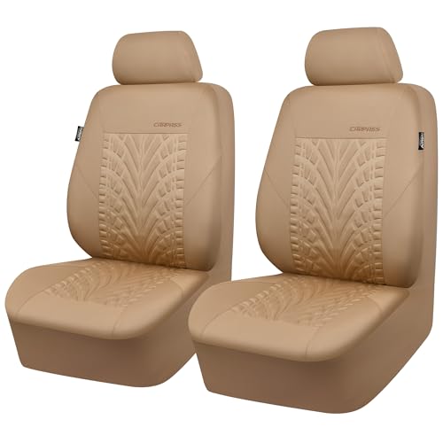 CAR PASS Car Seat Covers Two Front Only for Car, 3D Tyre Print Automotive Interior Covers, Airbag Compatible, Quick Setup Universal Fit Seat Covers for Car, Truck, SUV(All Beige) - color: Beige All, size: Two Front