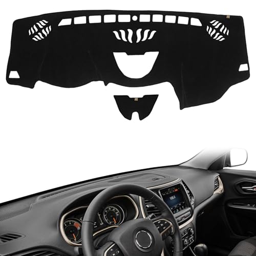 AUQDD Dashboard Cover Mat Fit for 2014 2015 2016 2017 2018 2019 2020 2021 2022 Je-ep Cherokee, Black Flannel Dash Mat, Anti-Glare, Anti-Reflection, No Peculiar Smell - Not Fit w/HUD Models - color: Black, size: Fit For 14-22 Je-ep Cherokee