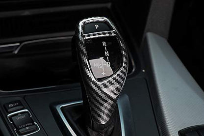 iJDMTOY Glossy Black Carbon Fiber Pattern Shift Knob Cover Shell Compatible with BMW Fxx 2 3 4 5 6 Series X3 X4 X5 X6 Performance Sports Shifter