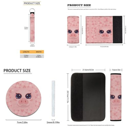 Cute Pig Car Seat Cover Full Set 17 Pc,Floor Mats/Car Seat Cushion/Steering Wheel Cover/Seat Belt Mats/Armrest Mats/Coasters/Keychains Interior Protective Accessories 15 - color: Cute Pig