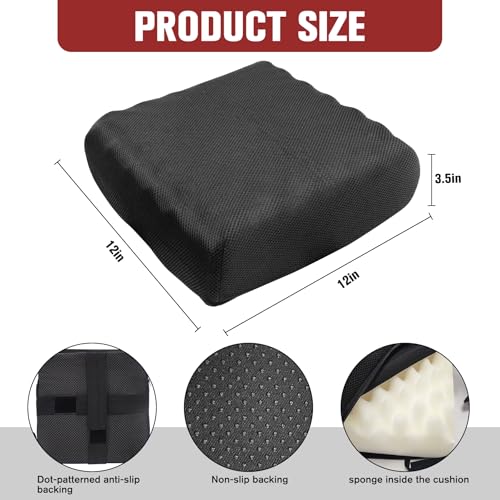 Rollator Walker Seat Cushion 12x12x3.5 Inch Support Pad with Breathable Mesh Cover, Adjustable Straps for Secure Fit(Black)