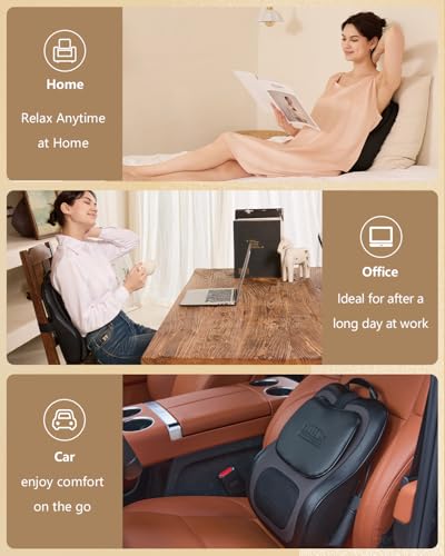 Back Massager with Heat, 3D Massage Pillow for Back, Neck, Shoulder,Leg, Shiatsu Back Massager for Pain Relief, Up&Down Lower Back Massage, Gifts for Women Men Dad Mom At Home Office Car (Black)