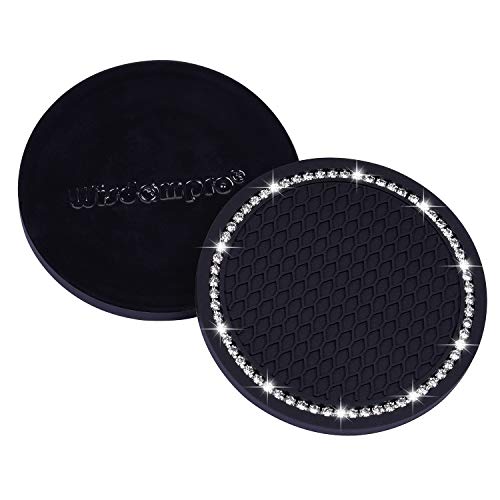 Bling Car Coasters, Wisdompro 2 Pack PVC Car Cup Holder Insert Coaster - Anti Slip Universal Vehicle Interior Accessories Crystal Glitter Cup Mats for Women and Men(2.75" Diameter, Black) - color: Black