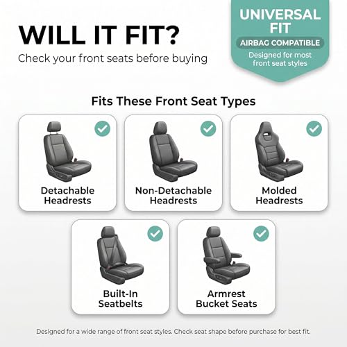 FH Group Front Set Faux Leather Car Seat Covers Cushions for Low Back Seat, Universal Fit, Airbag Compatible Seat Cover for SUV, Sedan Gray/Black - color: Gray - Front Set