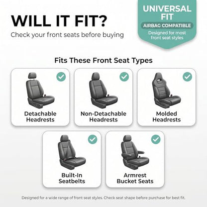 FH Group Front Set Faux Leather Car Seat Covers Cushions for Low Back Seat, Universal Fit, Airbag Compatible Seat Cover for SUV, Sedan Gray/Black - color: Gray - Front Set