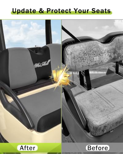 Golf Cart Seat Covers Front & Rear Set for Club Car Precedent | Also Fits Club Car Tempo & Yamaha G29 | Breathable Mesh | Cool & Sweat-Proof | Machine Washable | Easy to Install, Black&Grey - color: Grey & Black, size: Rear + Front Seat Precedent TEMPO YA
