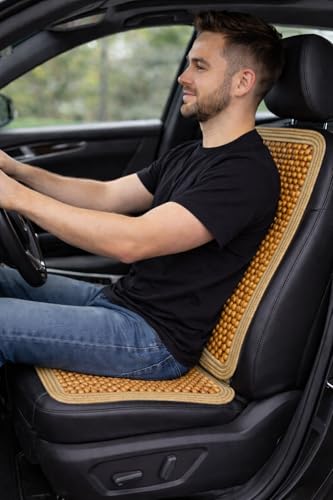 Wood Beaded Comfort Seat Cushion Seat Cover – Wooden Beaded Car Seat Cover – Natural Wood Double Strung Beads – Massage Comfort Car Chair Cushion– Universal SUV Auto Office Home - color: Natural
