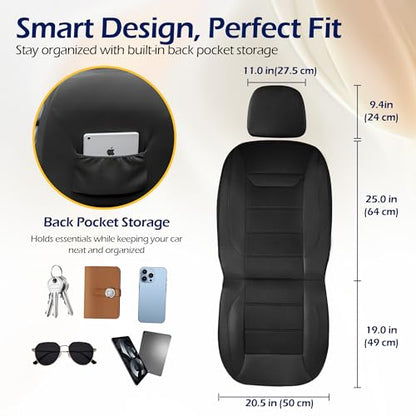 kingphenix 2 Pack Front Memory Foam Leather Car Seat Covers, Breathable 4D Mesh, Easy Install Automotive Seat Protectors, Airbag Compatible, Universal Fit for Cars, Trucks, Vans, SUV - Black