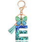 JINGUAZI Initial letter Keychains for Women Tassel Butterfly Pink Purple Cute Car Keychain for Wallet Backpack bag charm - color: E-blue Green