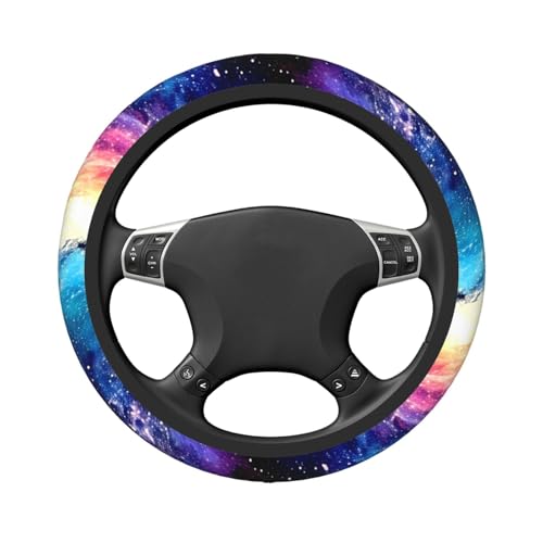 Galaxy Purple Blue Neoprene Steering Wheel Cover for Men Women Anti-Slip Elastic Steering Wheel Protective Cover 15in Universal Car Accessories Fit Cars, SUVs, Auto - color: Galaxy Purple Blue