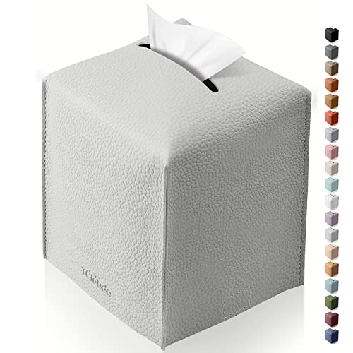 Tissue Box Cover for PU Leather, Modern Simple Solid Color Holder Square Tissue Bag, Ideal for Bathrooms,Office,Car,Outdoor Tent,Dining Table,5"X5"X5", Single Light Grey - color: Single Light Grey