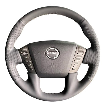 Steering Wheel Cover Hand-Stitch on Black Leather Protector Wrap for Nissan Frontier 2022-2025 Nissan Armada/Nissan NV Cargo/Nissan Titan/Patrol 2013-2022 Infiniti QX80 2014-2022