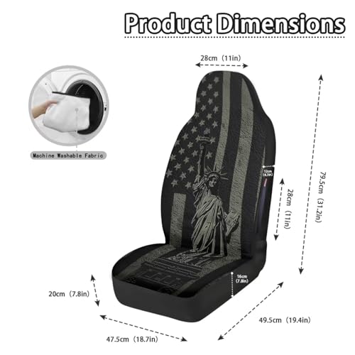 American Flag Printed 2 Pcs Car Seat Cover for Front Seats, Waterproof Car Front Seat Covers, All Weather Front Auto Seat Cushion Protector, Airbag Compatible, Universal Fits - color: Black and Gray - American Flag
