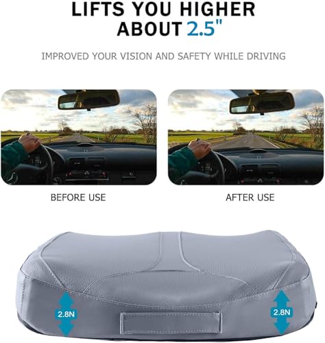 Leather Car Memory Foam Heightening Seat Cushion for Short People Driving, Hip(Coccyx/Tailbone) and Lower Back Pain Relief, Adult Booster Seat for Car, Truck,SUV,Office Chair,Wheelchair.