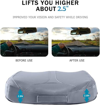 Leather Car Memory Foam Heightening Seat Cushion for Short People Driving, Hip(Coccyx/Tailbone) and Lower Back Pain Relief, Adult Booster Seat for Car, Truck,SUV,Office Chair,Wheelchair.