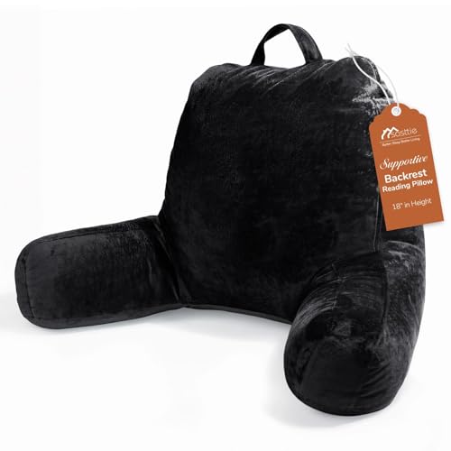 Sasttie Reading Pillow, Velvet Back Pillow for Bed Sitting Up, Adult Back-Rest Support Cushion with Arms for Sit Up on Couch, Sofa, and Floor, Dorm Essentials, Reading Accessories, Black - color: Black, size: Standard (18-Inch)