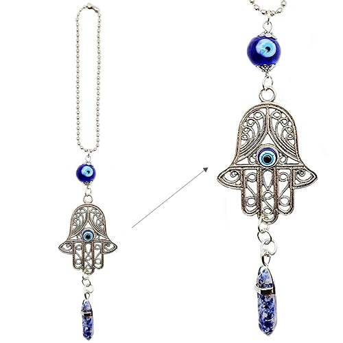 LUCKBOOSTIUM Hand Protection Amulet Car Rearview Mirror Hanging Ornament Evil Eye Charms Accessories Good Luck (2"x11" Blue Spotted Stone) - color: Blue Spotted Stone