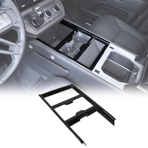 Gear Shift Cup Holder Panel Frame Trim Compatible with 2025-2026 Land Rover Defender 90/110/130 Accesories, ABS Center Console Decor Cover (Glossy Black) - color: Glossy Black