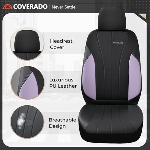 Coverado Car Seat Covers Front Seats, Automotive Seat Covers 2 Pack, Leather Car Seat Covers, Spill-Proof Design, Purple Seat Covers for SUV Sedan Truck - color: Black-purple, size: FrontPair