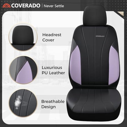 Coverado Car Seat Covers Front Seats, Automotive Seat Covers 2 Pack, Leather Car Seat Covers, Spill-Proof Design, Purple Seat Covers for SUV Sedan Truck - color: Black-purple, size: FrontPair