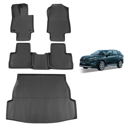 All-Weather Car Floor Mats for Toyota RAV4 2025-2019 & RAV4 Hybrid, Custom Fit TPE Floor Liners & Cargo Trunk Mat Full Set, Black Car Accessories for Rav 4 LE XLE Limited Adventure TRD Off-Road - size: For RAV4 2025-2019 4pcs