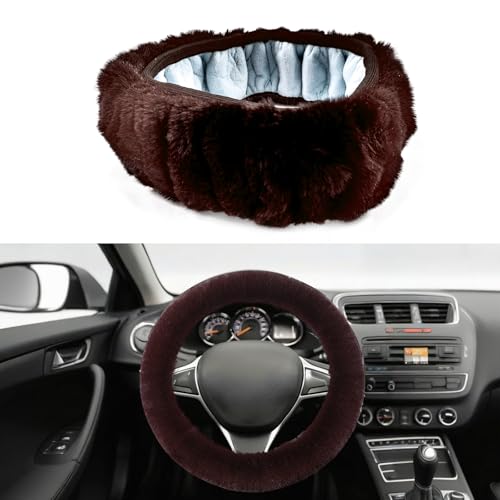 Fluffy Steering Wheel Cover, Winter Warm, Suitable for Most Car Steering Wheels in The 14-15 Inch Range (Coffee, 1PCS) - color: Coffee, size: 1PCS
