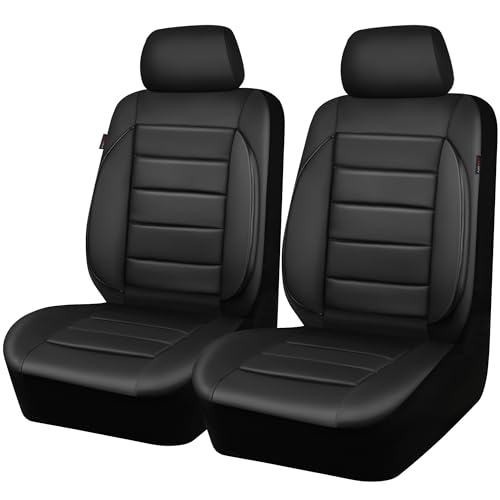 CAR PASS Faux Leather Car Seat Covers Front Seats Only, 3D Foam Support Car Seat Covers, Universal fit for Trucks Vans SUVs Sedans Automotive Comfortable, Airbag Compatible 2 Pieces Front Solid Black - color: Black Front