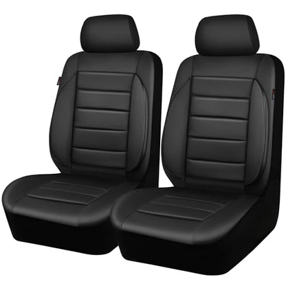 CAR PASS Faux Leather Car Seat Covers Front Seats Only, 3D Foam Support Car Seat Covers, Universal fit for Trucks Vans SUVs Sedans Automotive Comfortable, Airbag Compatible 2 Pieces Front Solid Black - color: Black Front