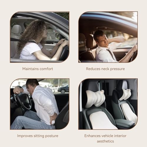 1Pack White Car Headrest Memory Foam Neck Pillow 11.8 X 7.8” Soft and Comfortable Seat Head Pillow Cushion Features Adjustable Straps for Most Sedans, SUVs, Home, and Office Settings - color: White