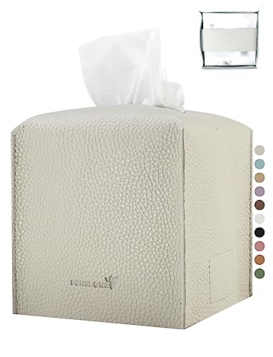 Tissue Box Cover 5X5X5'' PU Leather Tissue Holder Square Tissue Cube Box Organizer for Bathroom Vanity Countertop, Car, Night Stands, Office, Home, Kitchen (1Pack, Lime White) - color: Lime White, size: 1Pack