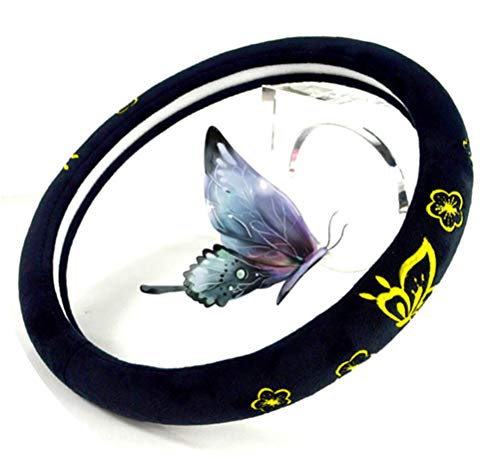 Mayco Bell Automotive Women Embroidery Cute Car Steering Wheel Cover (Yellow Butterfly New) - color: Yellow Butterfly