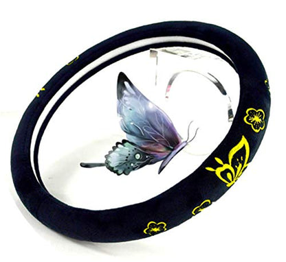 Mayco Bell Automotive Women Embroidery Cute Car Steering Wheel Cover (Yellow Butterfly New) - color: Yellow Butterfly