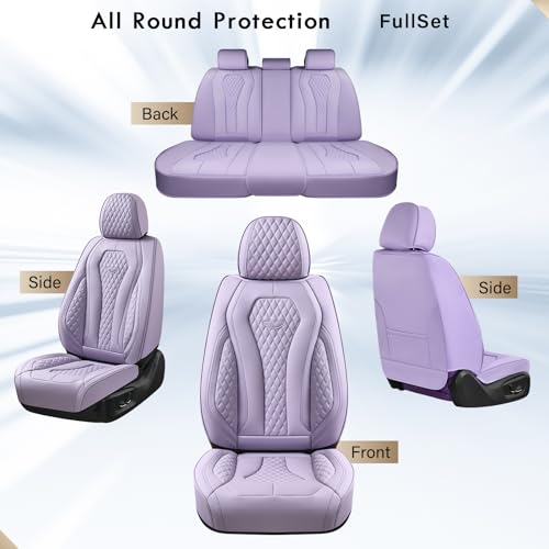 Coverado Car Seat Covers Full Set, Purple Seat Covers, Automotive Car Seat Cover, Car Seat Cushion, Car Seat Covers Front Seats Back Seat Covers, Car Seat Protector Universal Fit Most Cars - color: Purple, size: FullSet