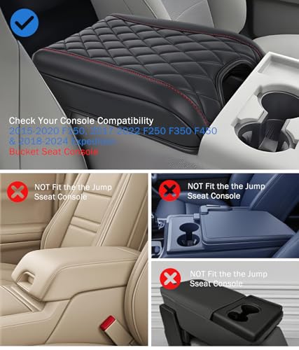 Center Console Cover for 2015-2020 F150, 2017-2022 F250 F350 F450, 2018-2024 Expedition Accessories, Leather Middle Armrest Console Cover Elbow Arm Rest Cushion (Bucket Seat Only)