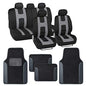 BDK carXS Forza Series Light Gray Seat Covers Full Set Combo with Car Floor Mats - Front and Rear Bench Seat Cover & Floor Mat Protector Set, Interior Covers for Auto Truck Van SUV