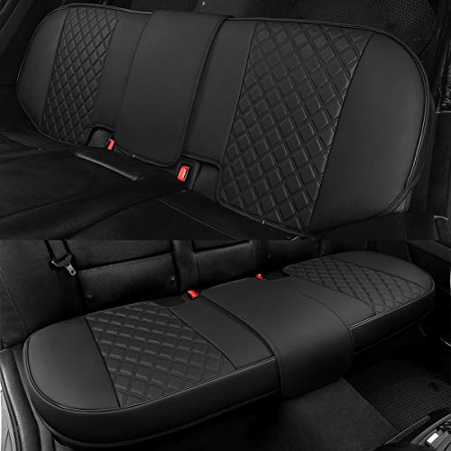 Black Panther Luxury PU Leather Rear Car Seat Cover, Compatible with Compact,Small and Medium Vehicles, Adjustable Length 49-55'', Diamond Pattern Embroidery (Black) - color: Rear Black