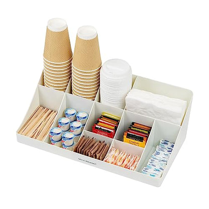 Mind Reader Cup and Condiment Station, Countertop Organizer, Coffee Bar, Kitchen, Stirrers, 17.875"L x 9.5"W x 6.625"H, White - color: White