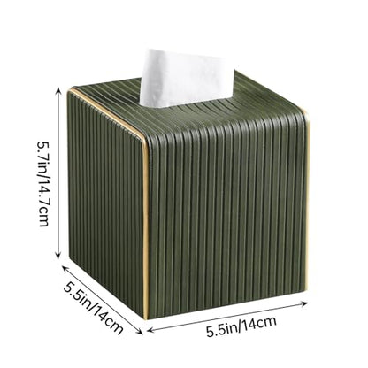 PU Leather Tissue Box Cover Square Tissue Box Holder with Magnetic Closure (Green Fluted) - color: Green Fluted