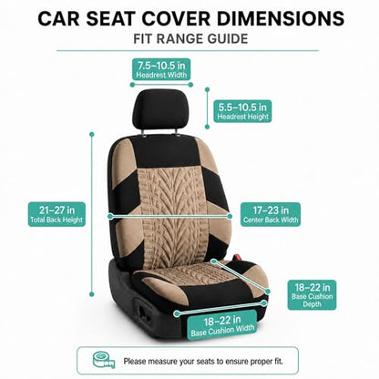 FH Group Front Set Travel Master Car Seat Covers - Covers for Low Back Car Seats with Removable Headrest, Universal Fit, Automotive Seat Cover, Airbag Compatible Car Seat Cover for SUV, Sedan Beige - color: Beige, style: Front Set