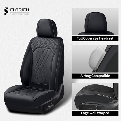 Leather Cars Seat Covers Full Set, Waterproof Automotive Seat Covers Seats Full Wrapping Edge Seat Cushion Non-Slip Breathable Universal Fit for Most Car Truck SUV Seat Protection, Black - color: Black, size: FullSet