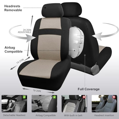CAR PASS Car Seat Covers Front Seats Only, 3D Air Mesh Car Seat Cover with 5mm Composite Sponge Inside,Airbag Compatible Universal Fit SUV,Vans,sedans, Trucks, Automotive Interior Covers(Black Beige) - color: Black and Beige, size: Two Front