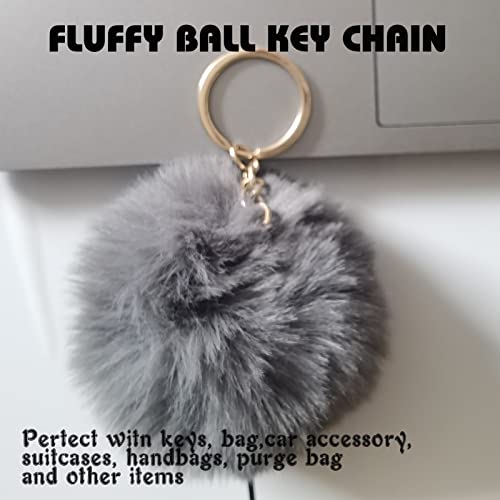 Cute Fluffy Steering Wheel Cover Set for Women, YUNXNYC 1 Set 8 Pieces Fluffy Car Accessories Set Soft Fuzz Handbrake Cover Gear Shift Cover Fur Seat Belt Shoulder Pads Furry Ball Key Chain (Gray) - color: Gray